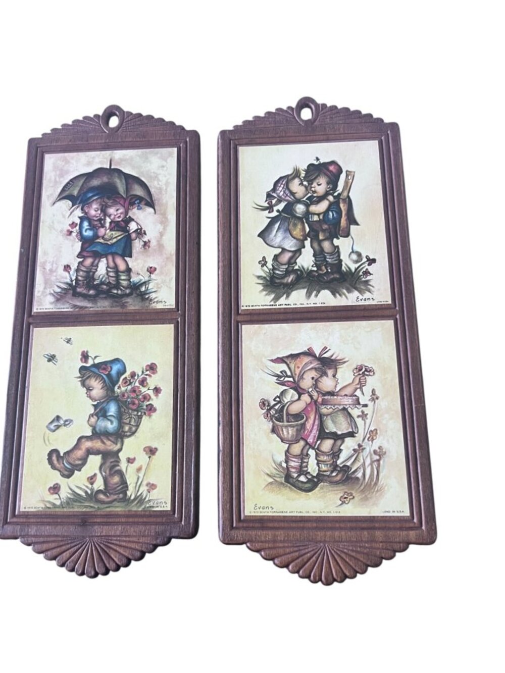 Vintage 1972 Evans Child Art Litho Wall Plaques Set Scafa Tornabene Wood - Picture 6 of 7